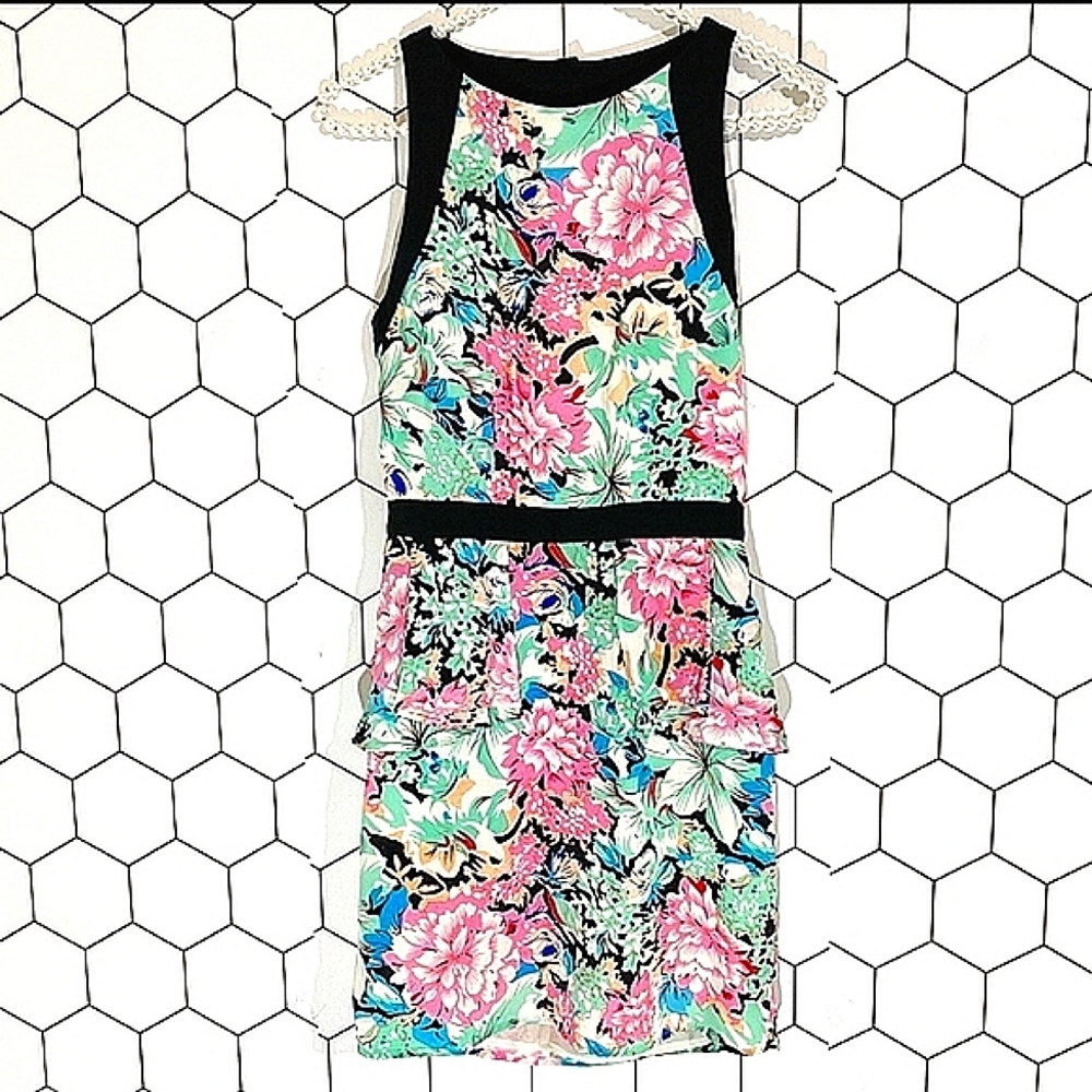 New-Beautiful Yumi Kim Floral & Black Silk XS Peplum Sleeveless Open Back - Picture 2 of 7